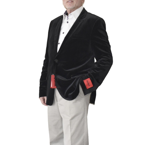 C0 NWT HUGO BOSS Black Velvet Extra Slim Soft Constructed Blazer Size 46 R $595 - Picture 1 of 7